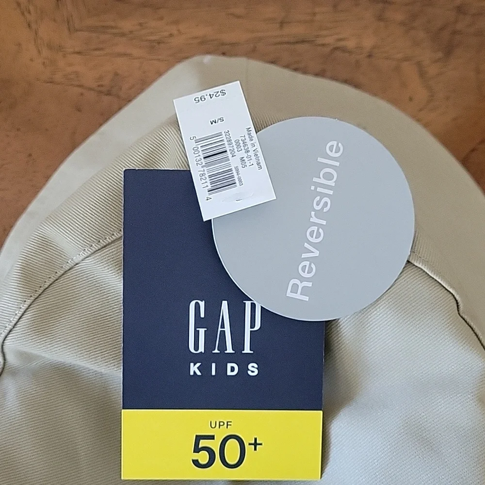 GAP Kids Organic Cotton Reversible Bucket Hat, Khaki/ Green, S/M, NWT